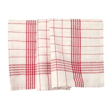 Theedoek halflinnen 70 x 50 cm keukenhanddoek wit/rood
