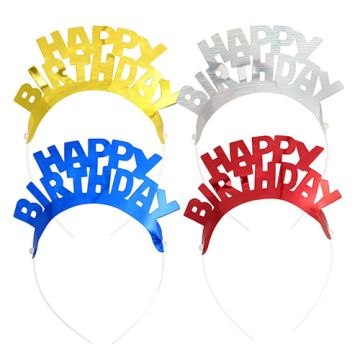 Diadeem assorti kleuren "Happy Birthday"