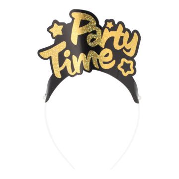 Diadeem "Party Time" feest zwart-goud met glitter verjaardag vrijgezellen