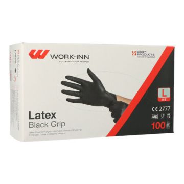 Latex handschoenen L ongepoederd "Black Grip" zwart, extra greep