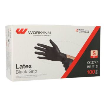 Latex handschoenen S ongepoederd "Black Grip" zwart, extra greep