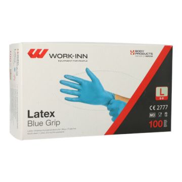 Latex handschoenen L ongepoederd blauw, met extra greep