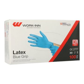 Latex handschoenen XL ongepoederd, blauw met extra greep