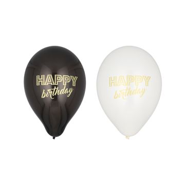 Verjaardagsballonnen in zwart/wit Ø 25 cm feestballons "Happy Birthday"