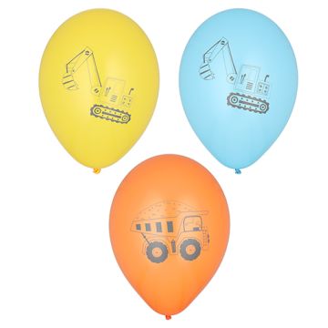 Verjaardagsballonnen met bouwvoertuigen Ø 29 cm assorti kleuren feestballons "Construction Vehicles"