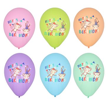 Verjaardagsballonnen met aapjes en Happy Birthday Ø 29 cm assorti kleuren feestballon "Monkey Birthday"
