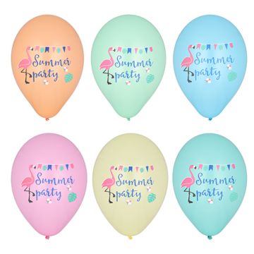 Bonte ballonnen met flamingo's en "Summer Party"  Ø 29 cm assorti kleuren feestballon zomerfeest