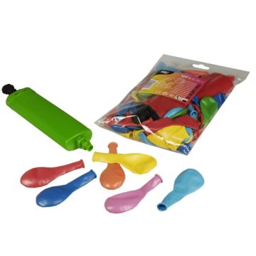 Ballonnen met pomp Ø 22 cm assorti kleuren