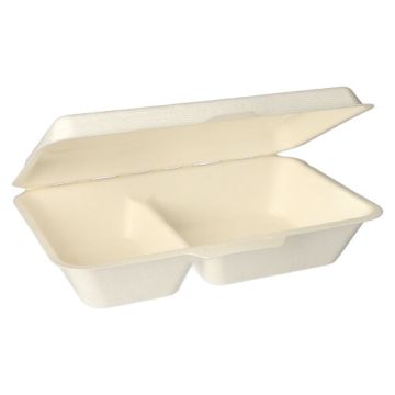 Bio suikerriet menuschaal "pure" 2-vaks 6,5 cm x 24 cm x 15,5 cm menutray PFAS-vrij wit