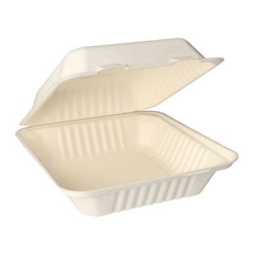 Bio menubox suikerriet "pure" 20 x 22 cm 1-vaks PFAS-vrij bagasse wit