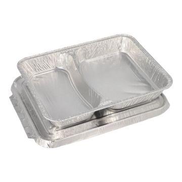 Menuschalen met deksel, aluminium 2-vaks 830 ml 3 cm x 17,7 cm x 22,5 cm