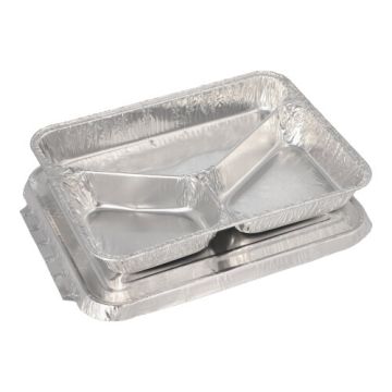 Menuschalen met deksel, aluminium 3-vaks 760 ml 3 cm x 17,7 cm x 22,5 cm