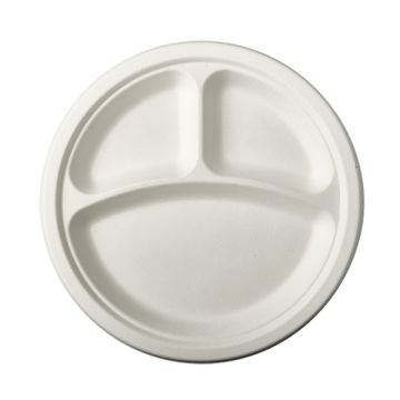 Borden van suikerriet "pure" 3-vaks Ø 23 cm maaltijdbord wit