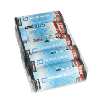 Pedaalemmerzakken van HDPE 35 l 69 cm x 55 cm zwart, vuilniszakken
