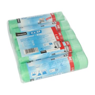 Pedaalemmerzakken met treklint, HDPE 30 l 62 cm x 55 cm vuilniszakken met trekband groen