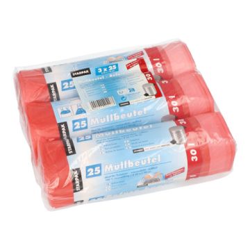 Pedaalemmerzakken met treklint, HDPE 30 l 70 cm x 55 cm rood