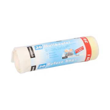 Pedaalemmerzakken met treklint, LDPE 30 l 62 cm x 53 cm wit