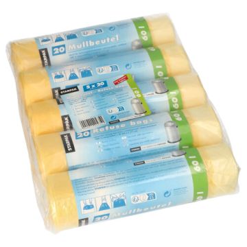 Huisvuilzakken met treklint, HDPE 60 l 71 cm x 64 cm geel, trekbandzakken