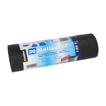 Industriezakken met treklint, LDPE 120 l 100 cm x 70 cm zwart