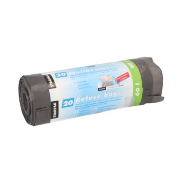 Industriezakken met treklint, LDPE 60 l 75 cm x 65 cm grijs