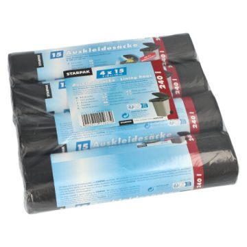 Inlegzakken voor vuilnisbakken 240 l, zwart 135 cm x 120 cm 
