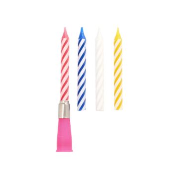 Muziekkaars 12 cm assorti kleuren "Happy Birthday" met 3 extra kaarsen