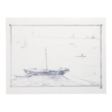 Placemats, papier 30 cm x 40 cm wit "Roeiboot"