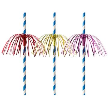 Drinkrietjes, papier Ø 6 mm · 20 cm blauw/wit "Fireworks"