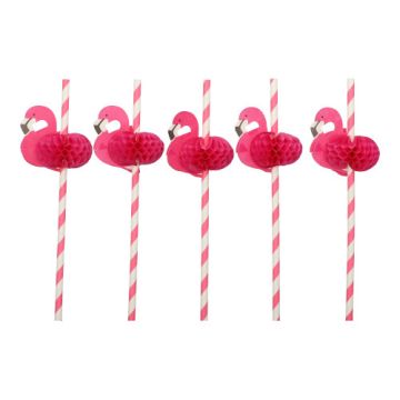 Drinkrietjes van papier Ø 6 mm · 20 cm roze flamingo rietjes, feestrietjes