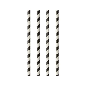 Gestreeptje drinkrietjes, papier Ø 6 mm · 20 cm zwart/wit "Stripes"