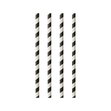 Drinkrietjes, papier Ø 6 mm · 20 cm zwart/wit "Stripes"