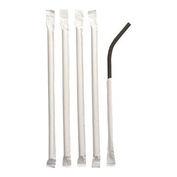 Buigbare drinkrietjes van papier Ø 6 mm · 20 cm zwart per stuk verpakt, papieren buigrietjes individueel verpakt