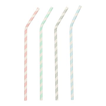 Buigbare drinkrietjes van papier Ø 6 mm · 22 cm assorti "Stripes", papieren buigrietjes gestreept