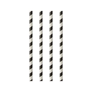 Drinkrietjes, papier Ø 6 mm · 24 cm zwart/wit "Stripes"