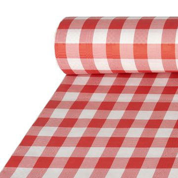 Tafelkleed papier met damast print 50 m x 1 m rood "Vichy Karo" Brabants bont