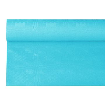 Tafelkleed papier met damastprint 6 m x 1,2 m turkoois
