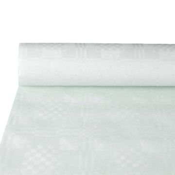 Tafelkleed papier met damastprint 10 m x 1,2 m wit