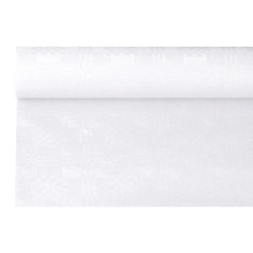 Tafelkleed papier met damastprint 6 m x 1,2 m wit