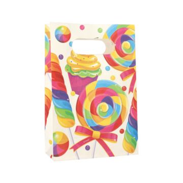 Partyzakjes, papier 21 cm x 14 cm x 6 cm assorti kleuren "Candies" met greep