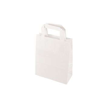 Papieren draagtassen van kraftpapier 22 cm x 18 cm x 10 cm wit met platte handvaten