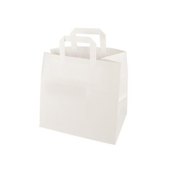 Papieren draagtassen van kraftpapier 25 cm x 26 cm x 17 cm wit met platte handvaten