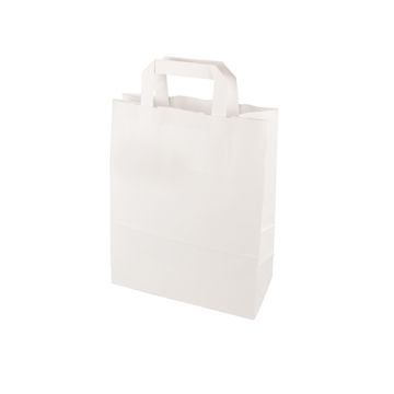 Papieren draagtassen van kraftpapier 28 cm x 22 cm x 10 cm wit met platte handvaten