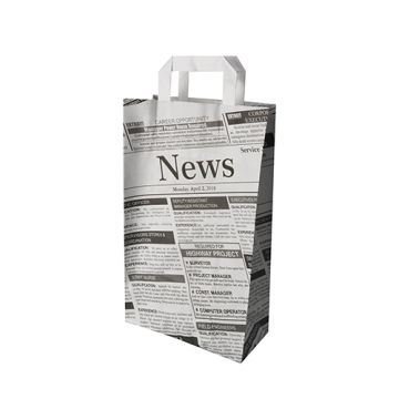 Papieren draagtassen van kraftpapier 36 cm x 22 cm x 10 cm "Newsprint" met platte handvaten