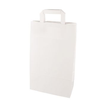 Papieren draagtassen van kraftpapier 36 cm x 22 cm x 10 cm wit met platte handvaten
