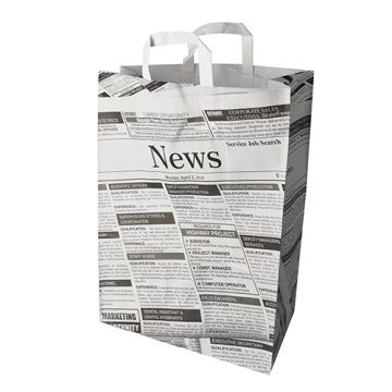 Papieren draagtassen van kraftpapier 44 cm x 32 cm x 17 cm "Newsprint" met platte handvaten
