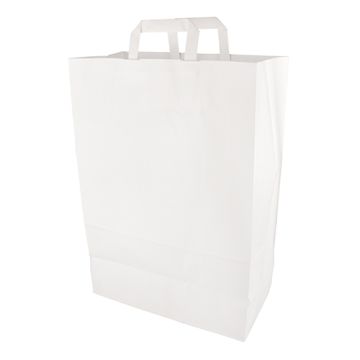 Papieren draagtassen van kraftpapier 44 cm x 32 cm x 17 cm wit met platte handvaten