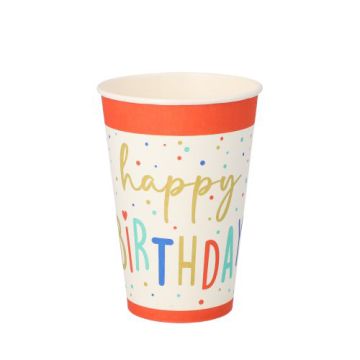 Kartonnen beker verjaardag 0,2 l Ø 7 cm · 9,7 cm FSC papieren feestbeker "Happy Birthday"