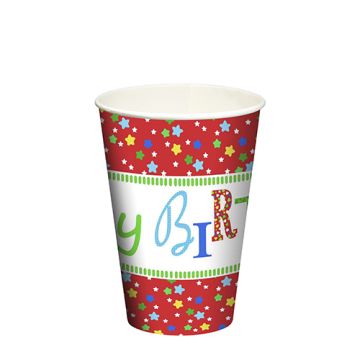 Kartonnen beker verjaardag 0,2 l Ø 7 cm · 9,7 cm FSC papieren feestbeker "Happy Birthday" 
