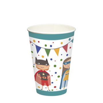 Drinkbekers karton met superhelden 0,2 l  Ø 7 cm · 9,7 cm papieren feestbeker FSC "‬Superhero"
