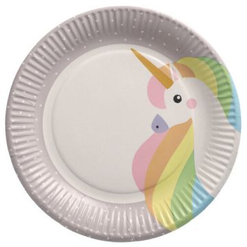 Kartonnen borden met "Eenhoorn" rond Ø 23 cm FSC feestservies "Unicorn"